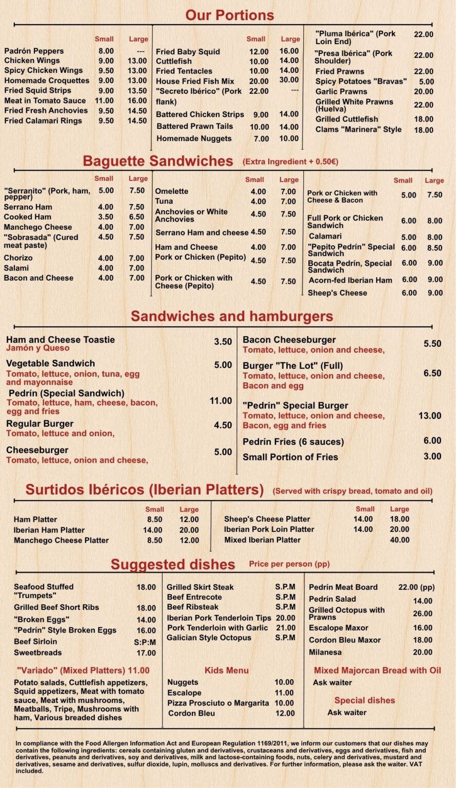 Menu Pedrin